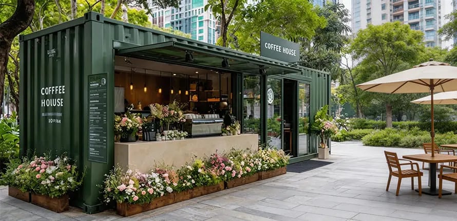 coffee shop inside a pop up container store