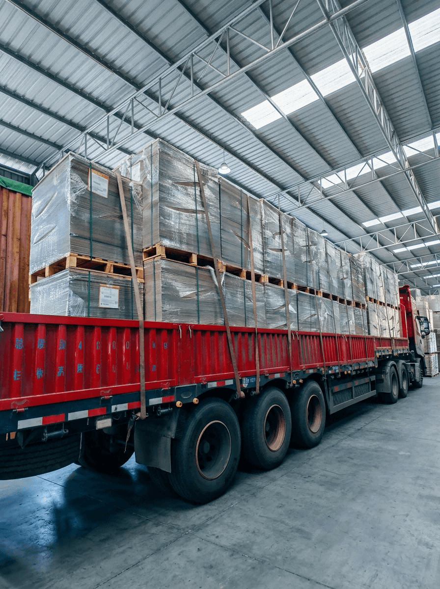 Loading paperboard onto truck for shipment