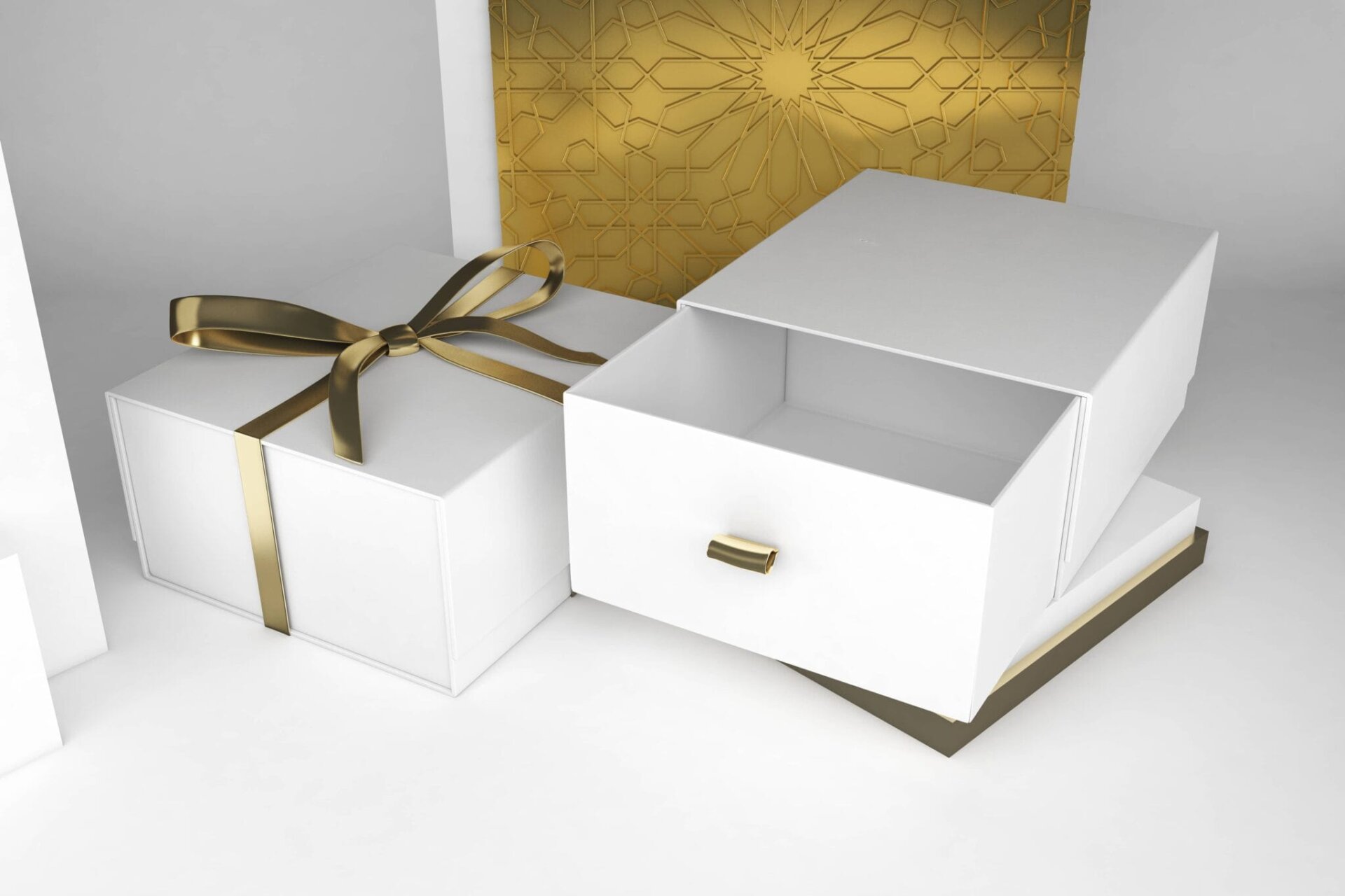 Luxury rigid gift box wrapped with premium white offset paper laminated greyboard