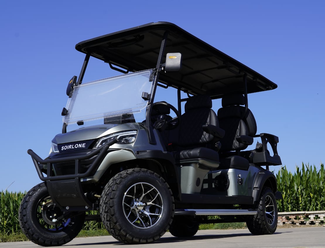 New 4+2 seater golf cart with four main seats and two rear seats, featuring LFP battery and CarPlay screen