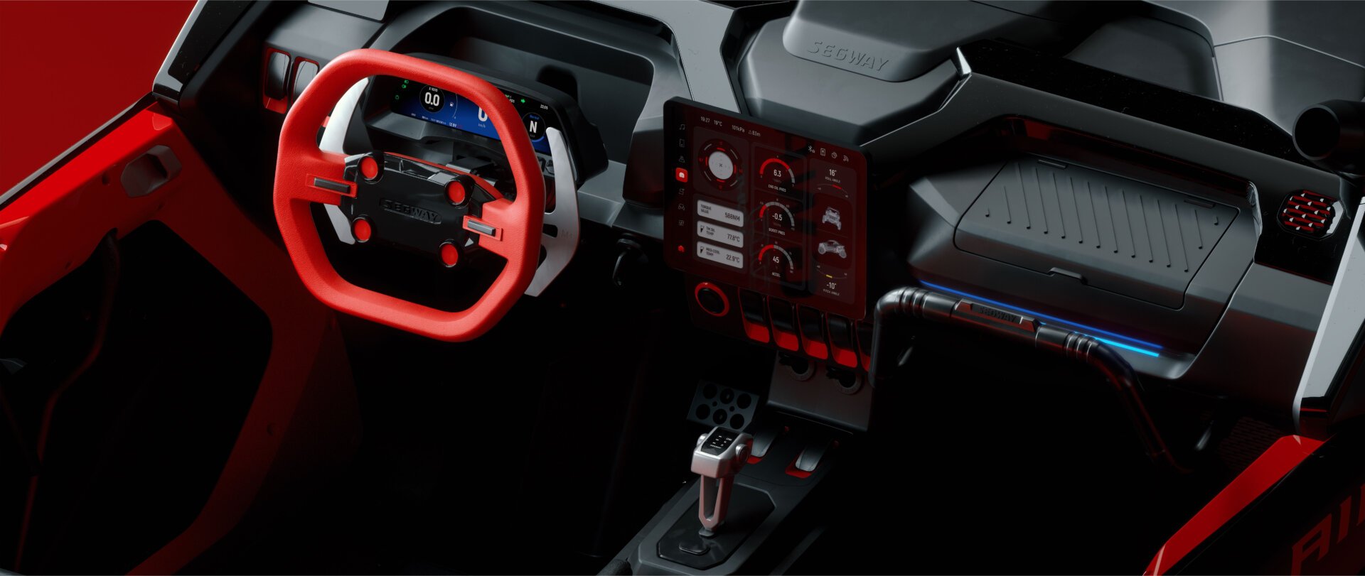 Touchscreen display on Segway Super Villain SX20T showing off-road navigation
