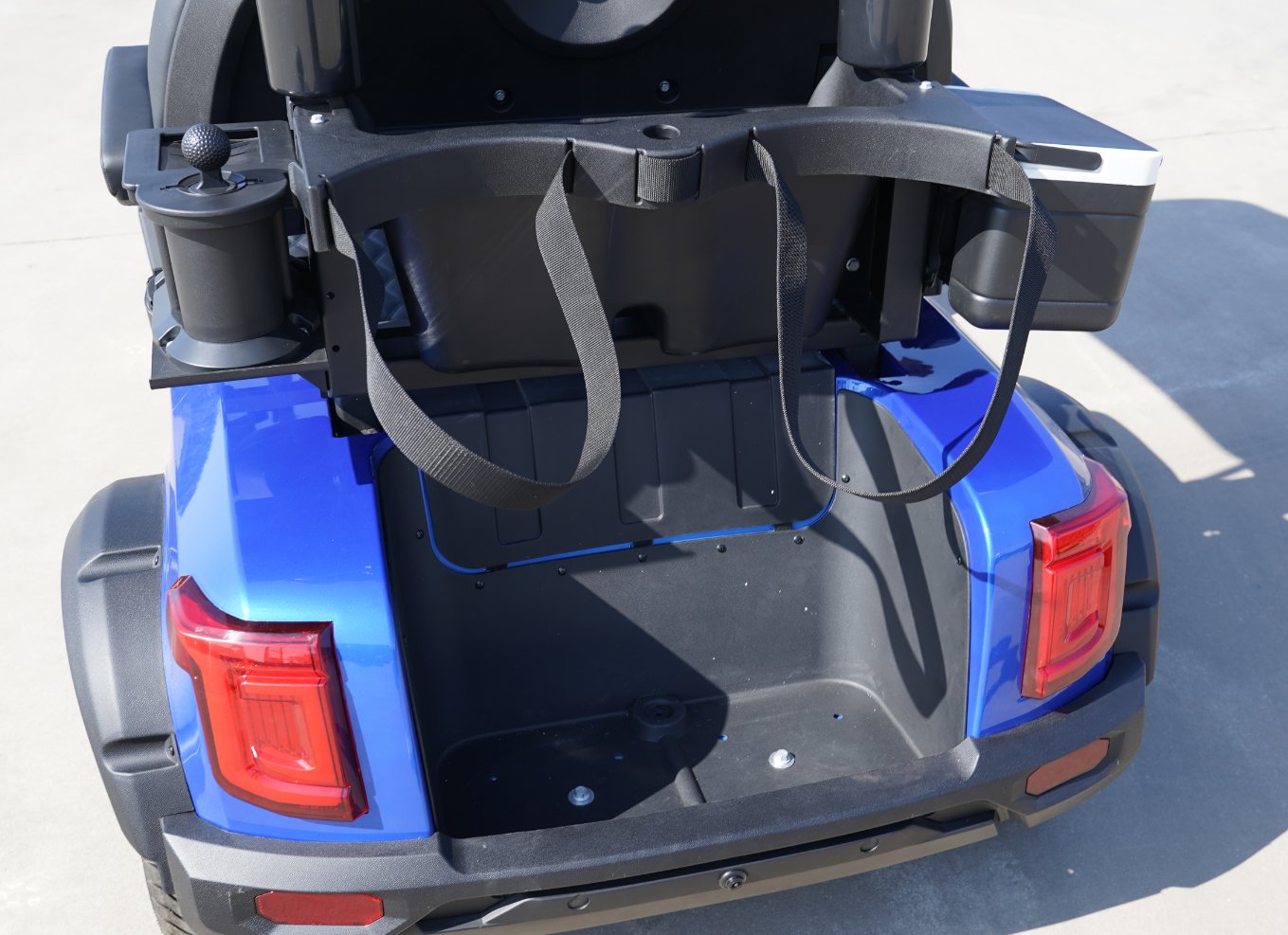 White electric golf cart with lithium iron phosphate battery